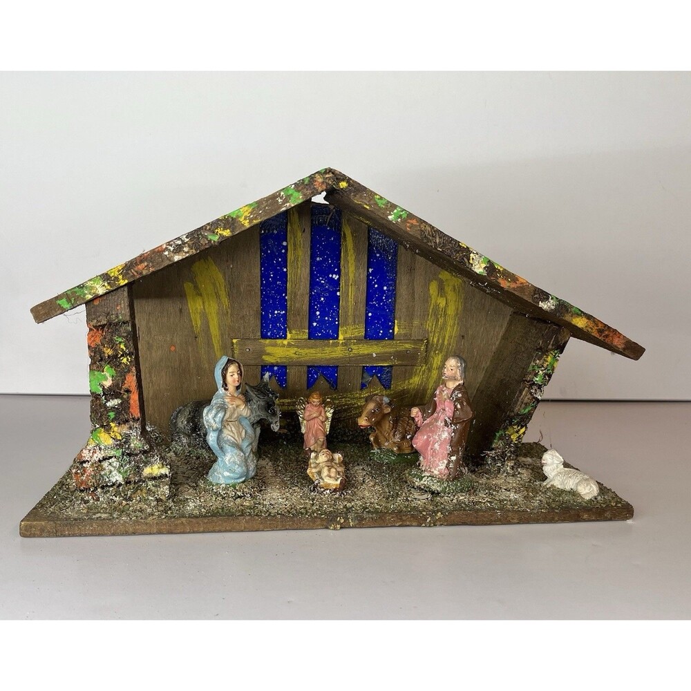 Christmas Nativity Crèche Vintage Italy Manger Scene 7 Figures